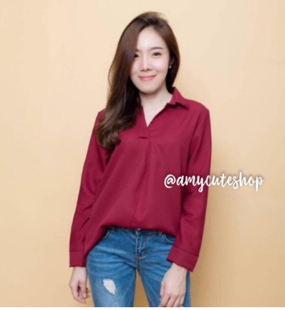 เสื้อเชิ้ต แขนยาว คอสกัด